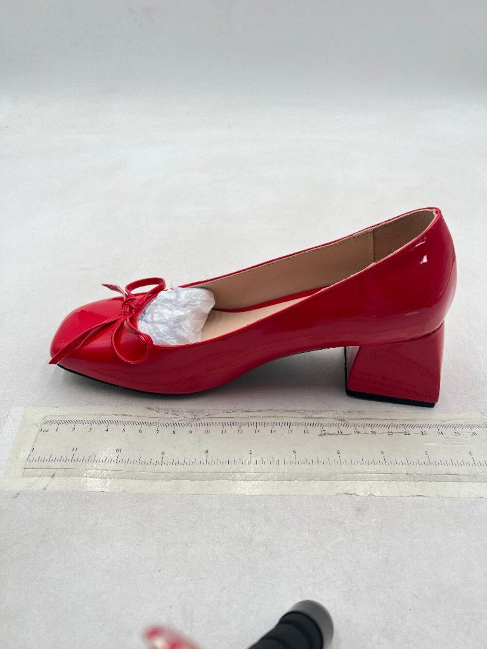 YDN Red Women's Bowknots Low Block Heel Pumps Slip On Closed Toe Shoes